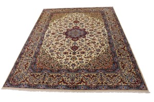 Vintage Cream Traditional 9X12 Isfahan Persian Rug