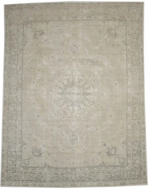 Muted Beige Antique Traditional 9'5X12'5 Tabriz Persian Rug