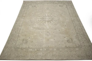 Muted Beige Antique Traditional 9'5X12'5 Tabriz Persian Rug