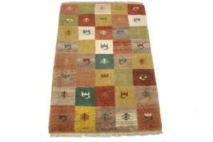 Multicolored Tribal Checkered 2X3 Gabbeh Persian Rug