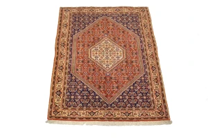 Vintage Rust Orange Floral 4X5 Bidjar Persian Rug