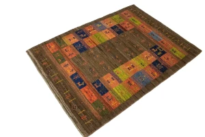 Brown Vintage Tribal 3'4X4'8 Gabbeh Persian Oriental Rug