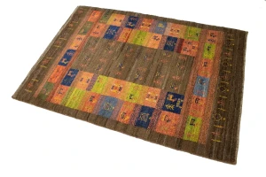 Brown Vintage Tribal 3'4X4'8 Gabbeh Persian Oriental Rug