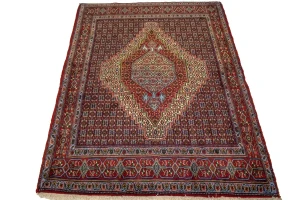 Purple-navy Vintage Floral Geometric 4X5 Bidjar Sanneh Persian Oriental Rug