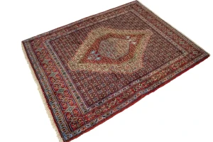 Purple-navy Vintage Floral Geometric 4X5 Bidjar Sanneh Persian Oriental Rug