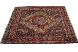 Purple-navy Vintage Floral Geometric 4X5 Bidjar Sanneh Persian Oriental Rug