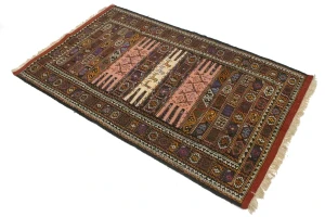 Charcoal Pink Tribal 3X6 Sumak Herati Persian Rug