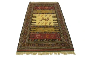 Golden Beige Tribal 3X6 Sumak Herati Persian Rug