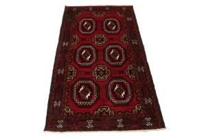 Vintage Red Tribal 3X6 Turkoman Balouch Persian Rug