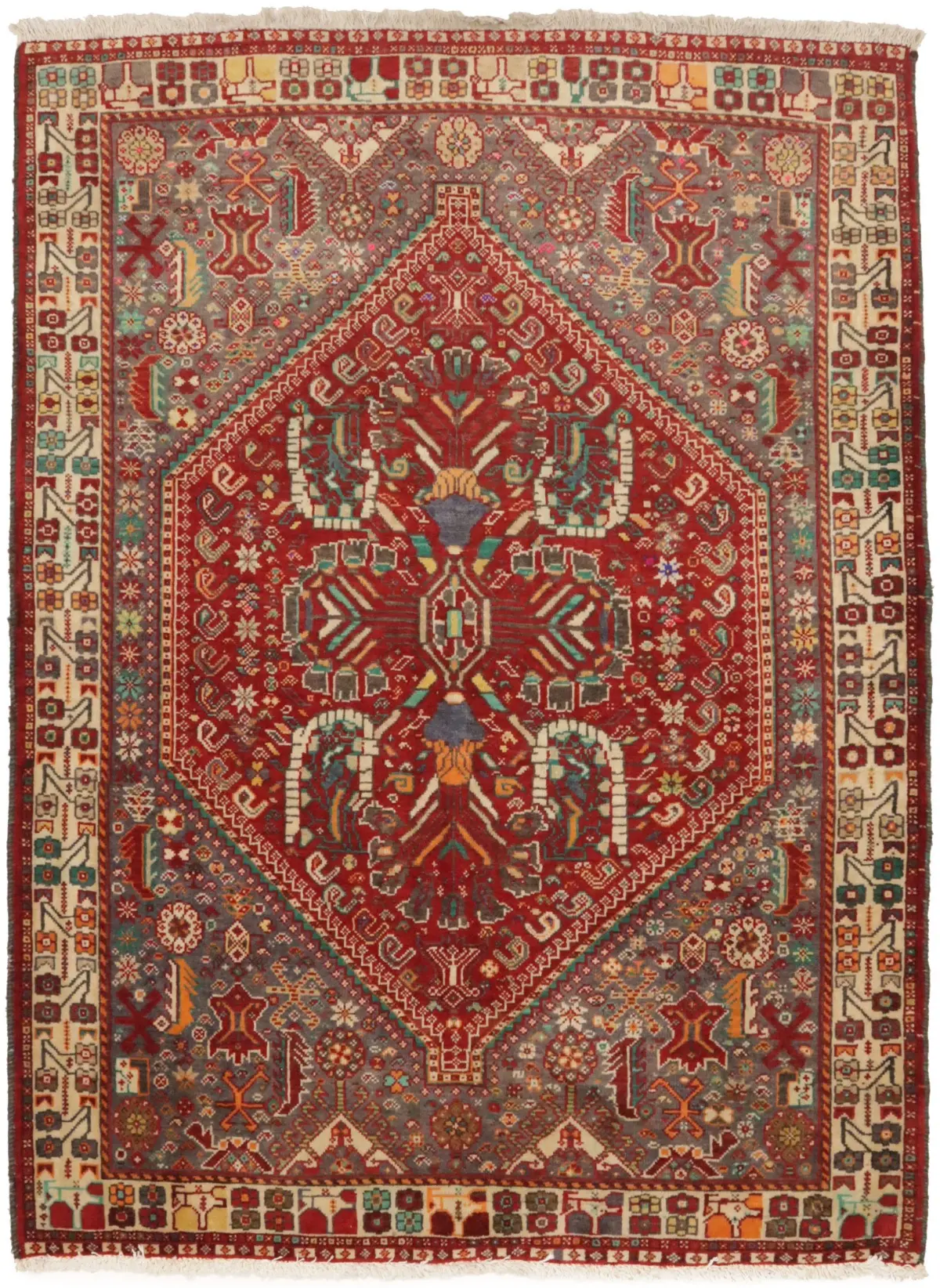 Red Tribal 5'0 X 3'8 Ft Shiraz Oriental Area Rug