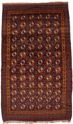 Vintage Burgundy Tribal 5X9 Kazak Bokhara Persian Rug