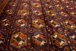 Vintage Burgundy Tribal 5X9 Kazak Bokhara Persian Rug