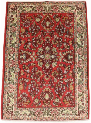 Vintage Red Floral 3'4X4'9 Shahrbaft Persian Rug