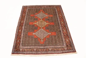 Vintage Orange Geometric 4X5 Bidjar Sanneh Persian Rug