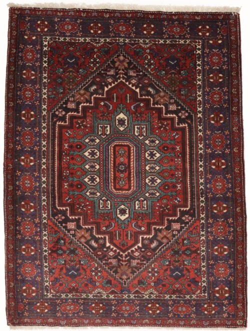 Vintage Geometric Scarlet Red 4X5 Bidjar Persian Rug