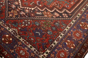 Vintage Geometric Scarlet Red 4X5 Bidjar Persian Rug