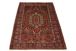 Vintage Geometric Scarlet Red 4X5 Bidjar Persian Rug
