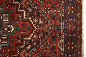 Vintage Geometric Scarlet Red 4X5 Bidjar Persian Rug