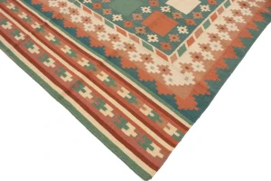 Multicolored Geometric Dhurrie 7'5X9'4 Indian Oriental Rug