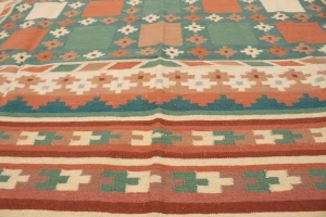 Multicolored Geometric Dhurrie 7'5X9'4 Indian Oriental Rug