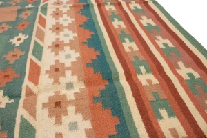 Multicolored Geometric Dhurrie 7'5X9'4 Indian Oriental Rug
