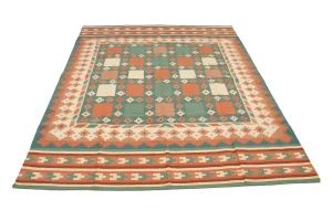 Multicolored Geometric Dhurrie 7'5X9'4 Indian Oriental Rug