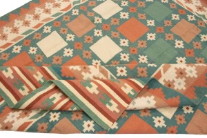 Multicolored Geometric Dhurrie 7'5X9'4 Indian Oriental Rug