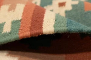 Multicolored Geometric Dhurrie 7'5X9'4 Indian Oriental Rug