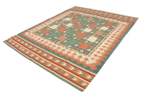Multicolored Geometric Dhurrie 7'5X9'4 Indian Oriental Rug