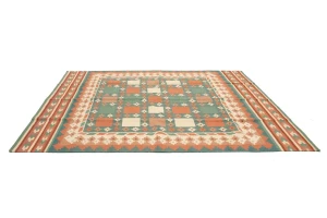 Multicolored Geometric Dhurrie 7'5X9'4 Indian Oriental Rug