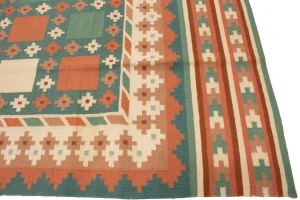 Multicolored Geometric Dhurrie 7'5X9'4 Indian Oriental Rug