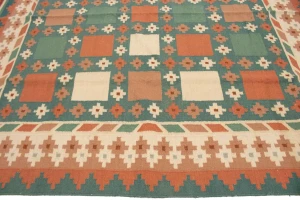 Multicolored Geometric Dhurrie 7'5X9'4 Indian Oriental Rug