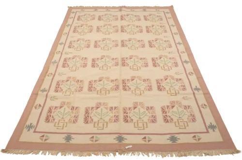 Cream Floral Dhurrie 8'7X11'7 Indian Oriental Rug