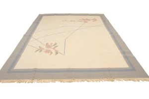 Cream Floral Dhurrie 9X12 Indian Oriental Rug