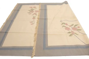 Cream Floral Dhurrie 9X12 Indian Oriental Rug