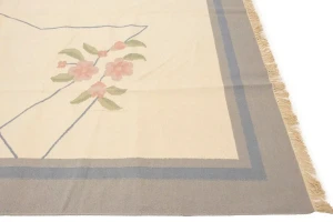 Cream Floral Dhurrie 9X12 Indian Oriental Rug