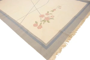 Cream Floral Dhurrie 9X12 Indian Oriental Rug