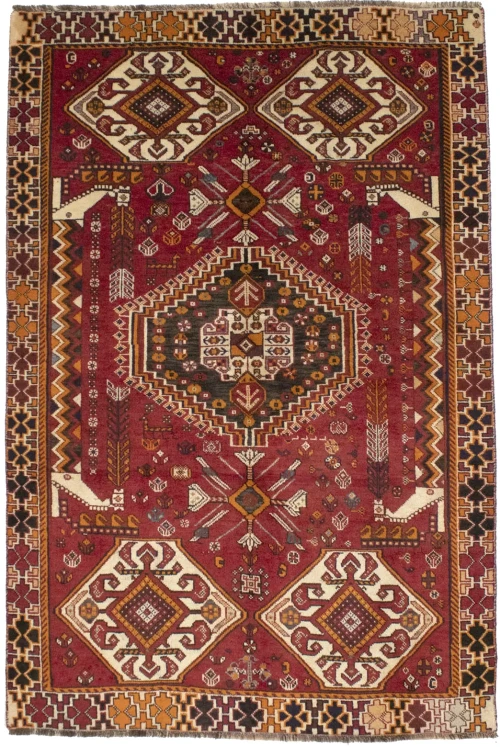 Vintage Red Tribal 4X7 Shiraz Persian Rug