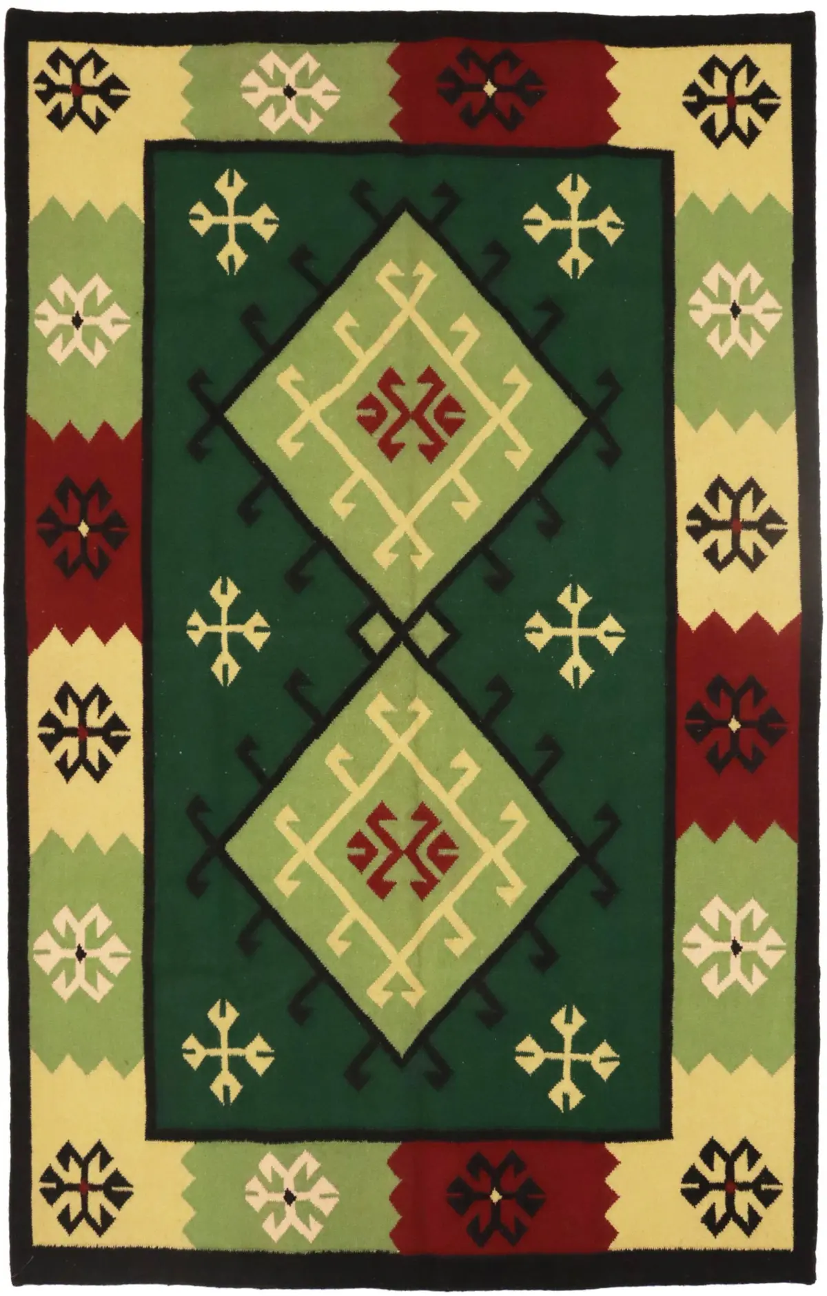 Green Geometric Dhurrie 5'5X8'4 Indian Oriental Rug