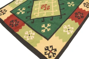 Green Geometric Dhurrie 5'5X8'4 Indian Oriental Rug