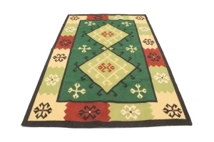 Green Geometric Dhurrie 5'5X8'4 Indian Oriental Rug