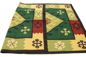 Green Geometric Dhurrie 5'5X8'4 Indian Oriental Rug