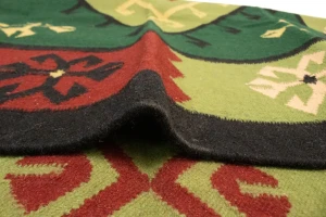 Green Geometric Dhurrie 5'5X8'4 Indian Oriental Rug