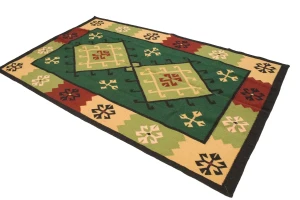 Green Geometric Dhurrie 5'5X8'4 Indian Oriental Rug