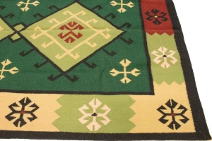 Green Geometric Dhurrie 5'5X8'4 Indian Oriental Rug