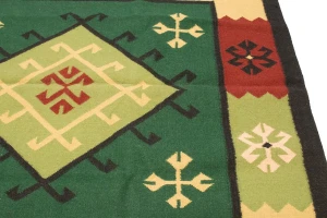 Green Geometric Dhurrie 5'5X8'4 Indian Oriental Rug