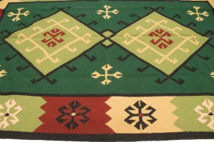 Green Geometric Dhurrie 5'5X8'4 Indian Oriental Rug