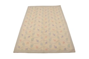 Beige Floral Dhurrie 6X9 Indian Oriental Rug