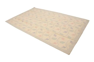 Beige Floral Dhurrie 6X9 Indian Oriental Rug