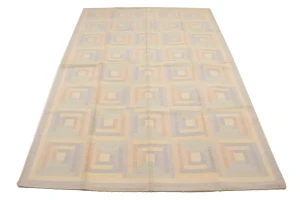 Multicolored Geometric Dhurrie 5'7X8'5 Indian Oriental Rug